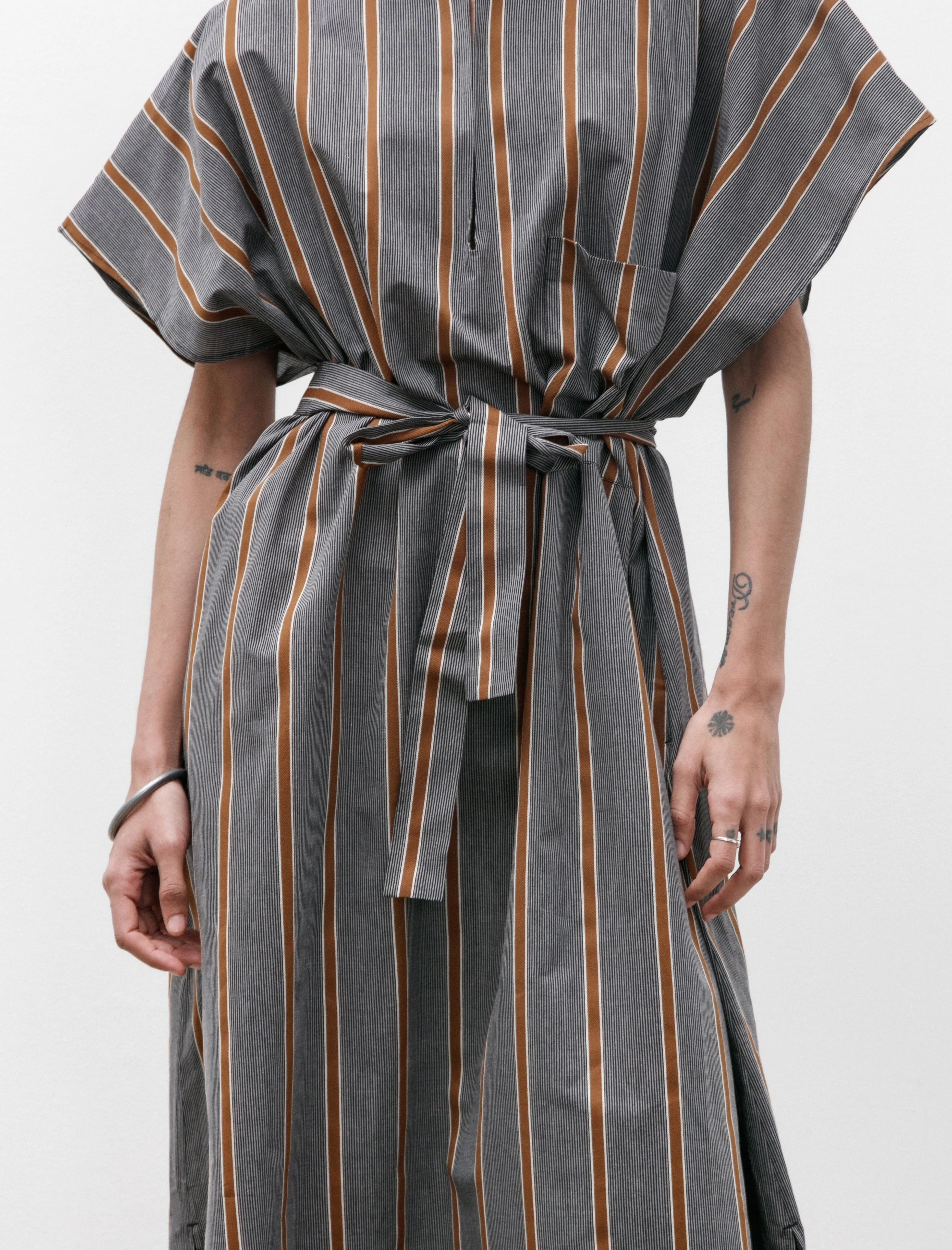 Caftan Light Cotton Striped Black and Noisette