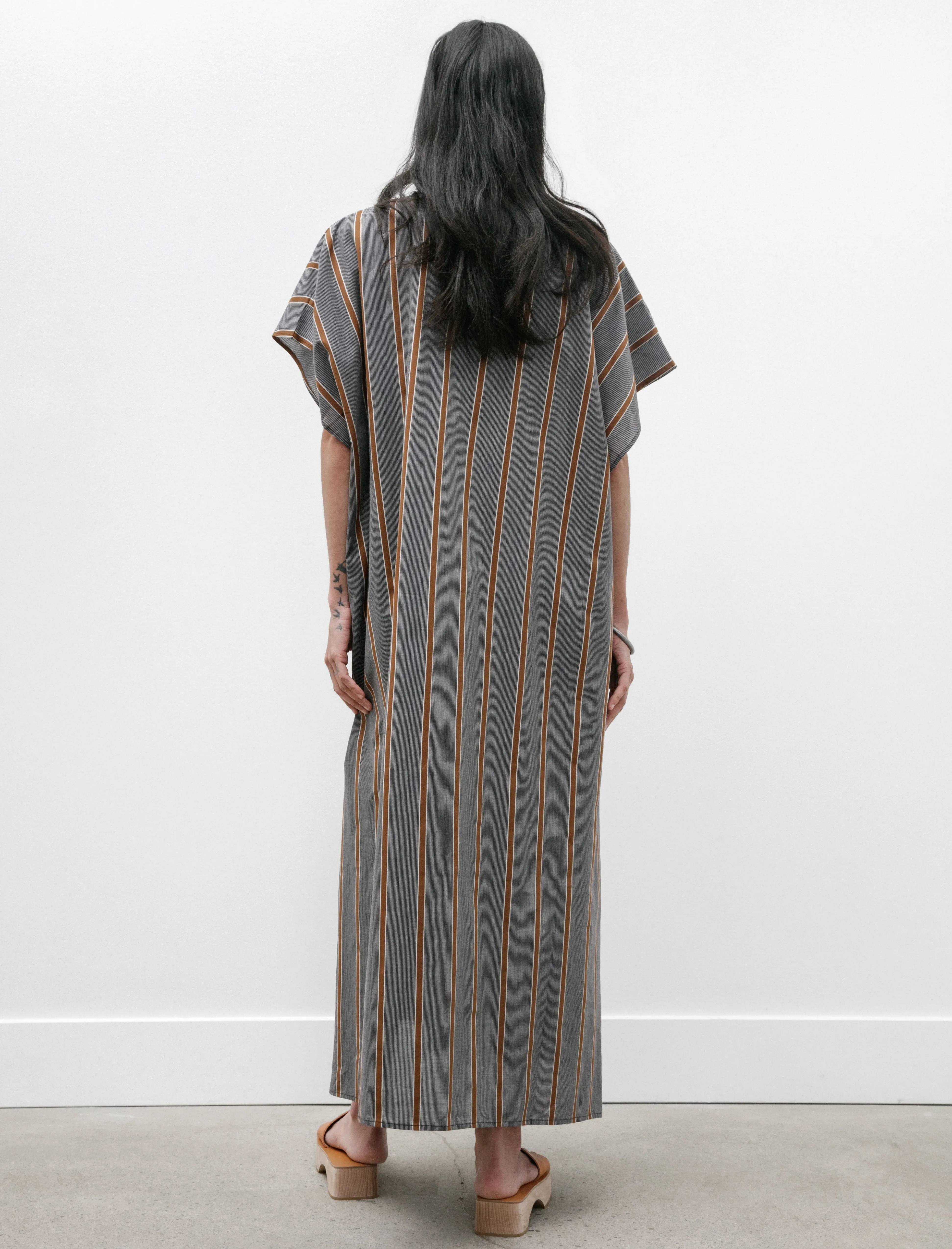 Caftan Light Cotton Striped Black and Noisette