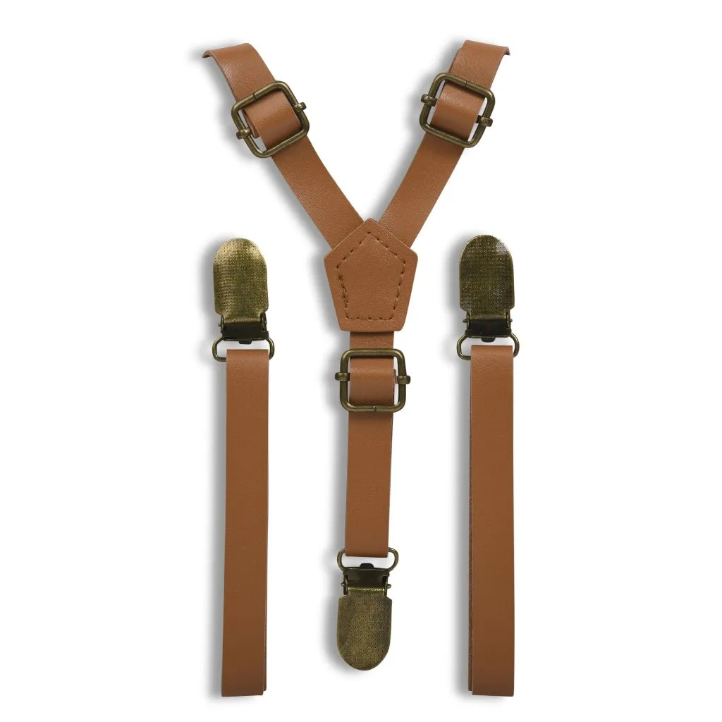 Caramel Skinny Faux Leather Suspenders