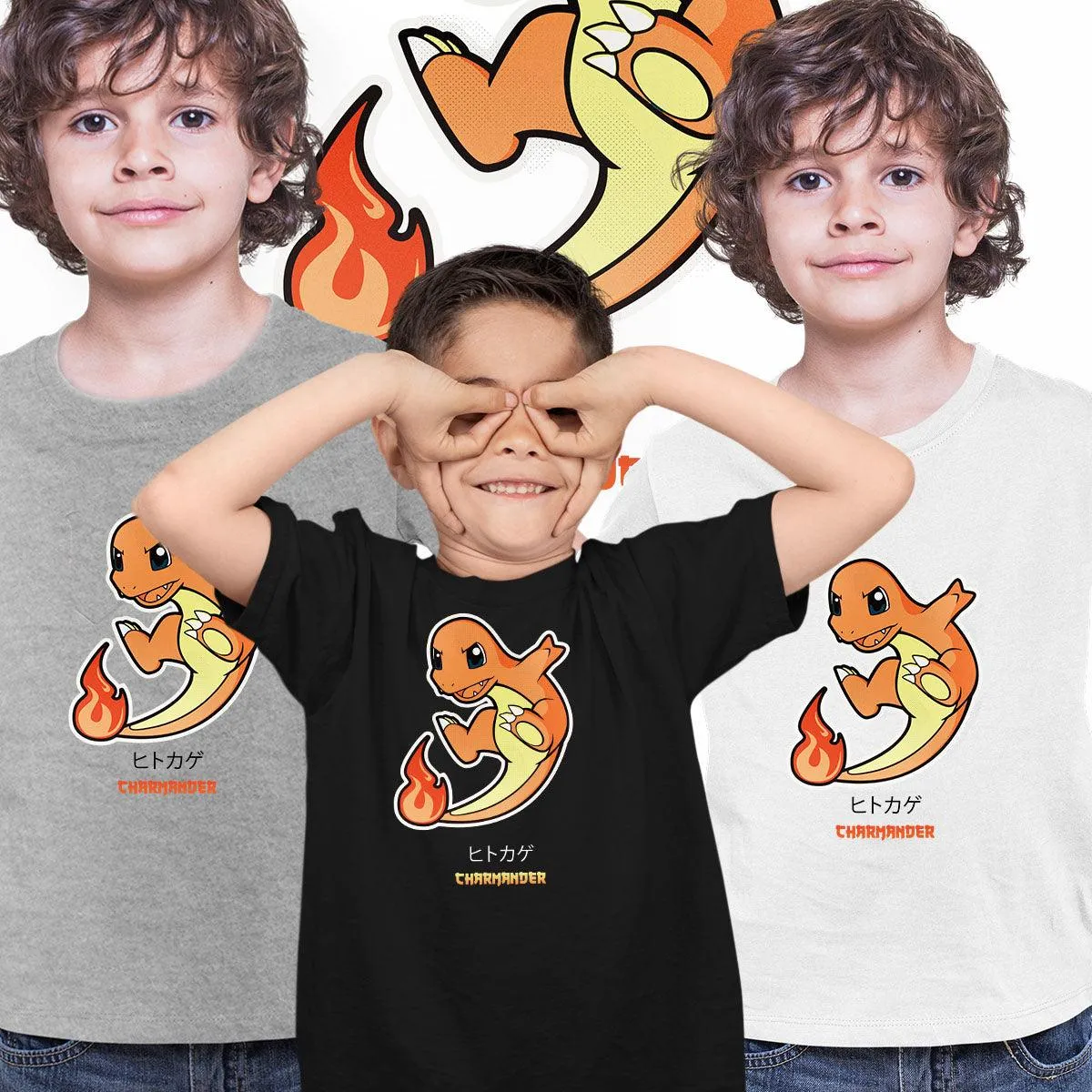 Charmander Japanese style Pokemon Culture geek Typographygraphy T-shirt for Kids