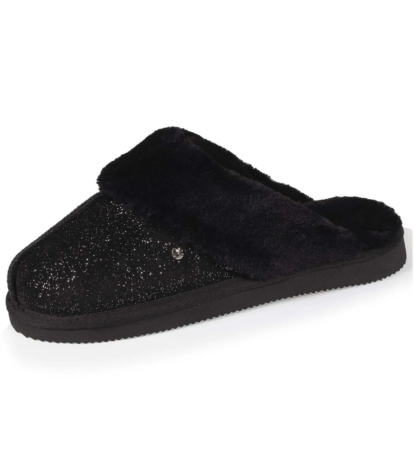 Chaussons mules fourrées Femme Noir Nacré