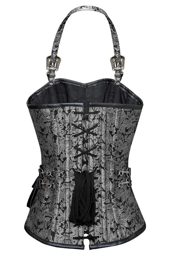 Christie Silver Corset with Strap and Faux Leather Pouch