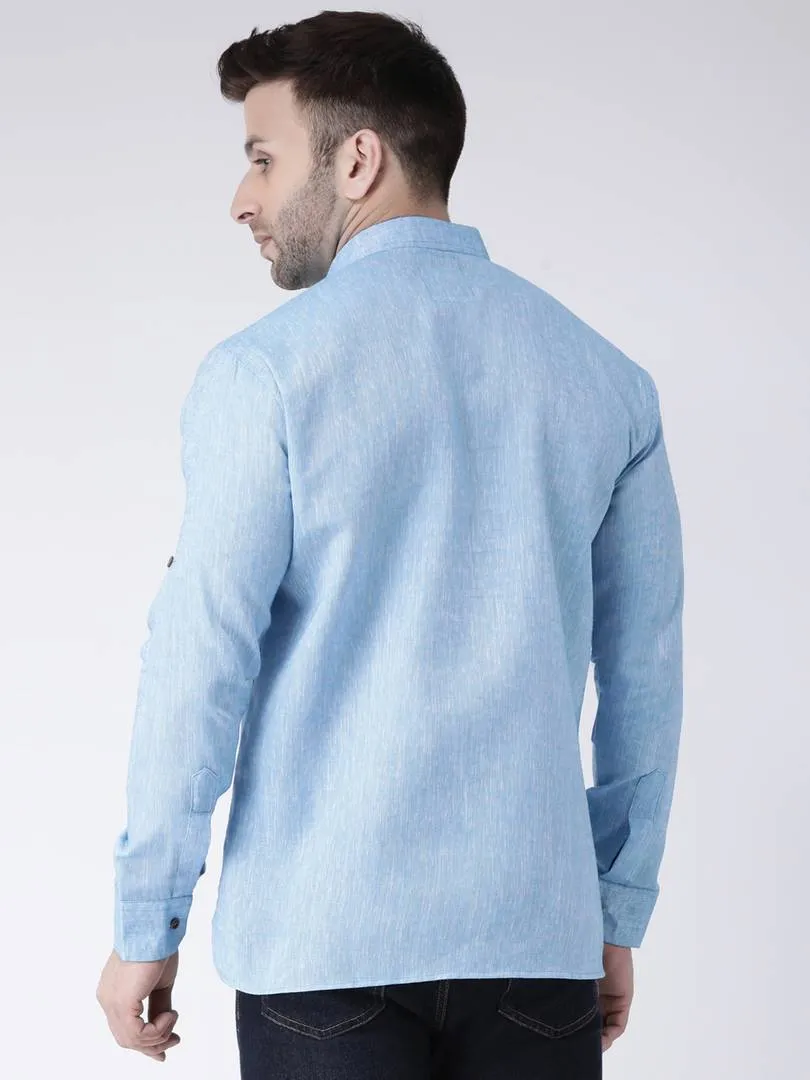 Cotton Linen Solid Short Kurta For Men