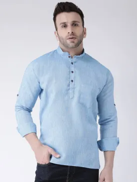 Cotton Linen Solid Short Kurta For Men