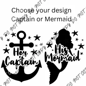 Couple's Designs - Choose Mermaid or Captain Print DTF Transfer