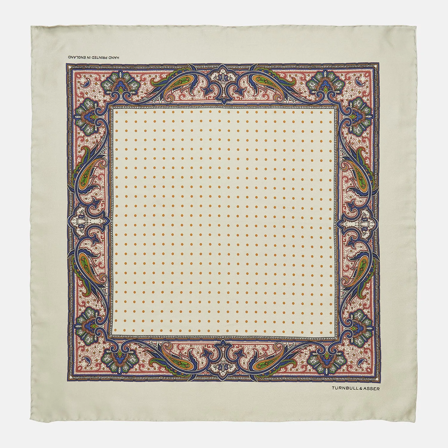 Cream Paisley Polka Dot Silk Pocket Square