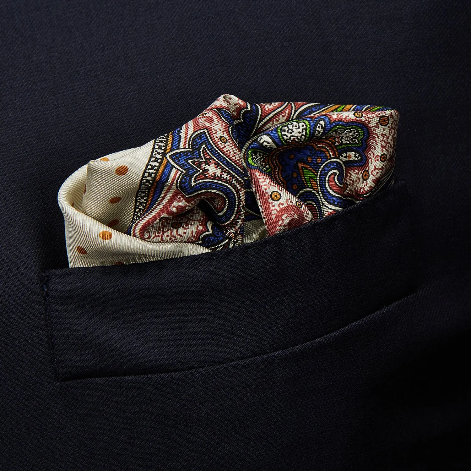 Cream Paisley Polka Dot Silk Pocket Square