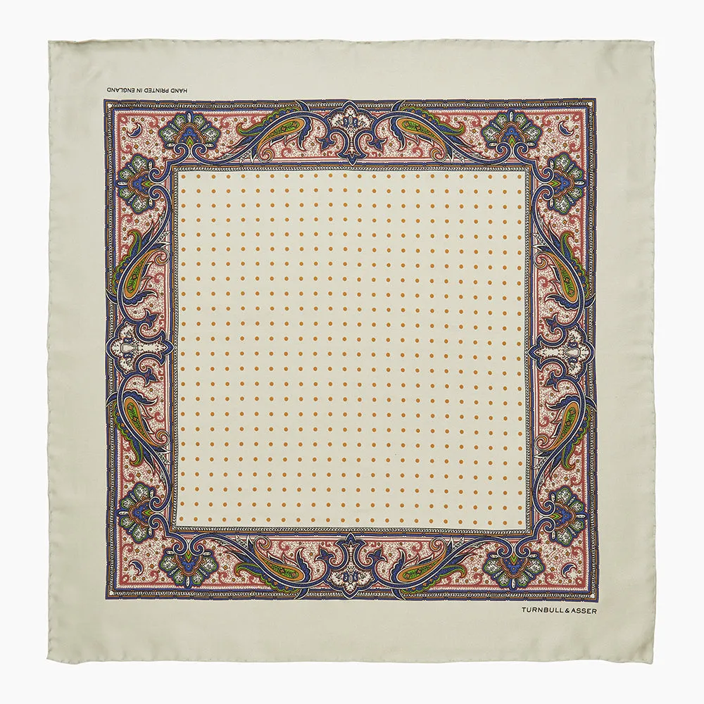 Cream Paisley Polka Dot Silk Pocket Square