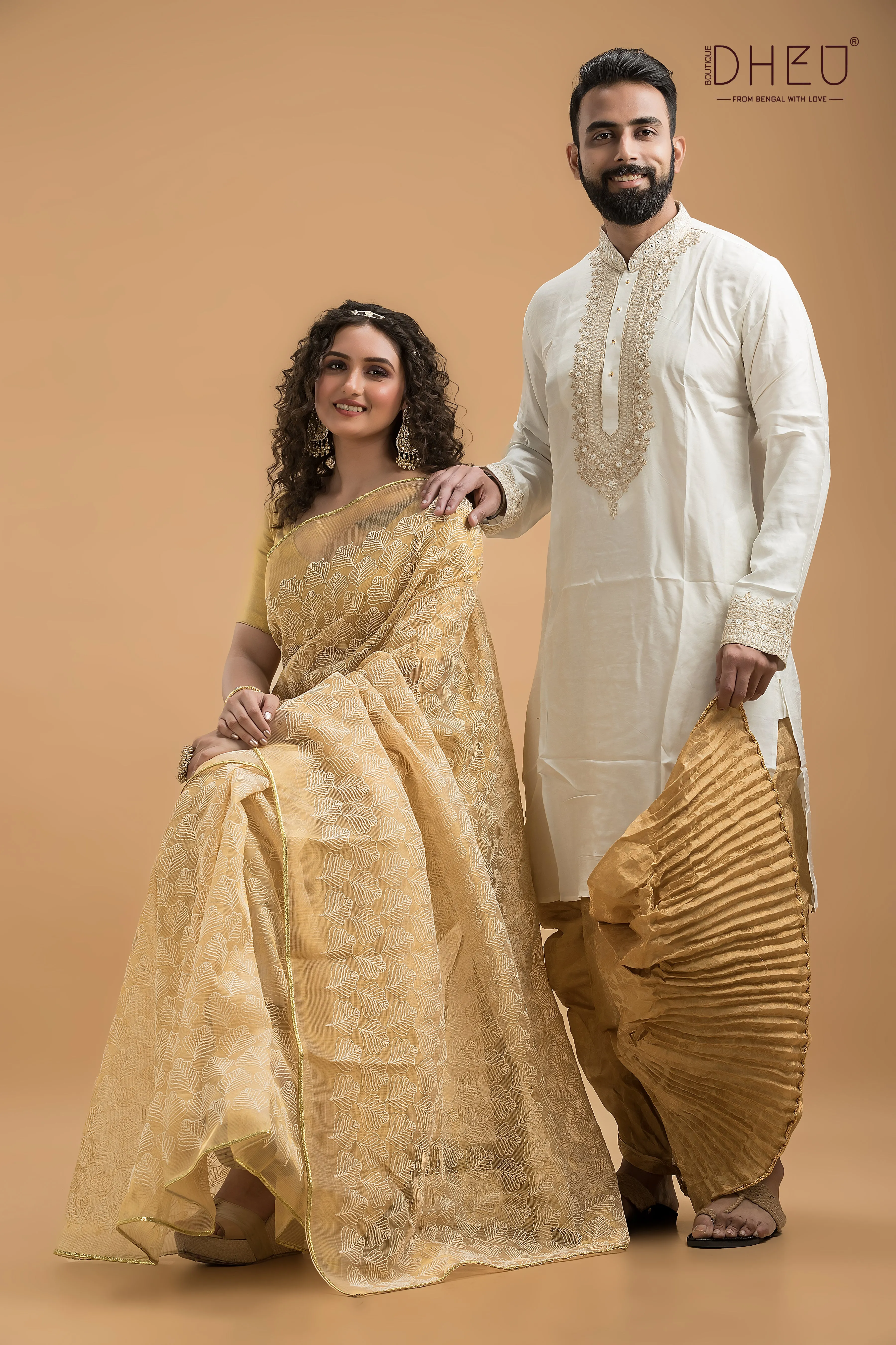 Designer Saree & Kurta Couple Set