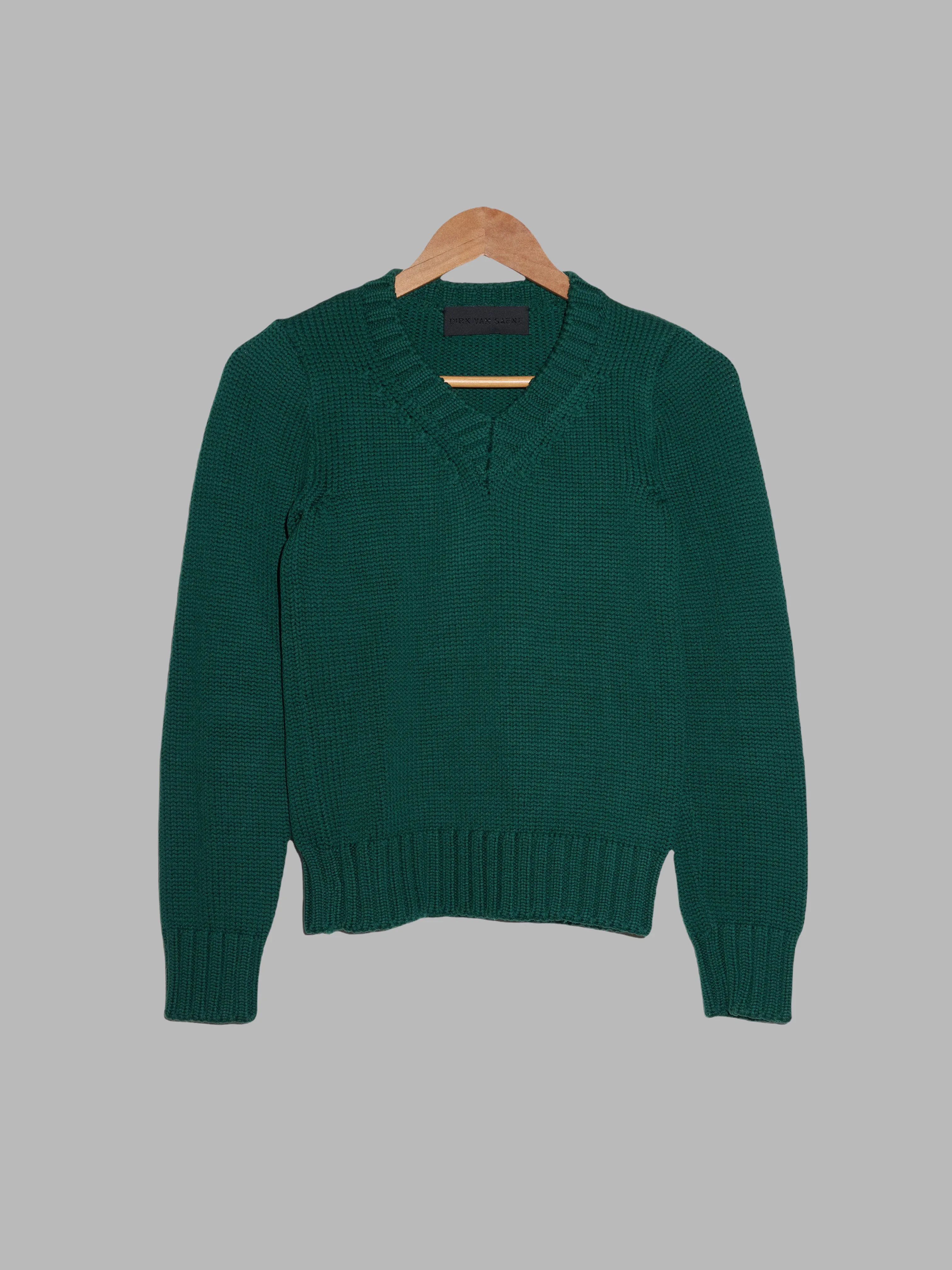 Dirk Van Saene bottle green wool v neck jumper - size 42