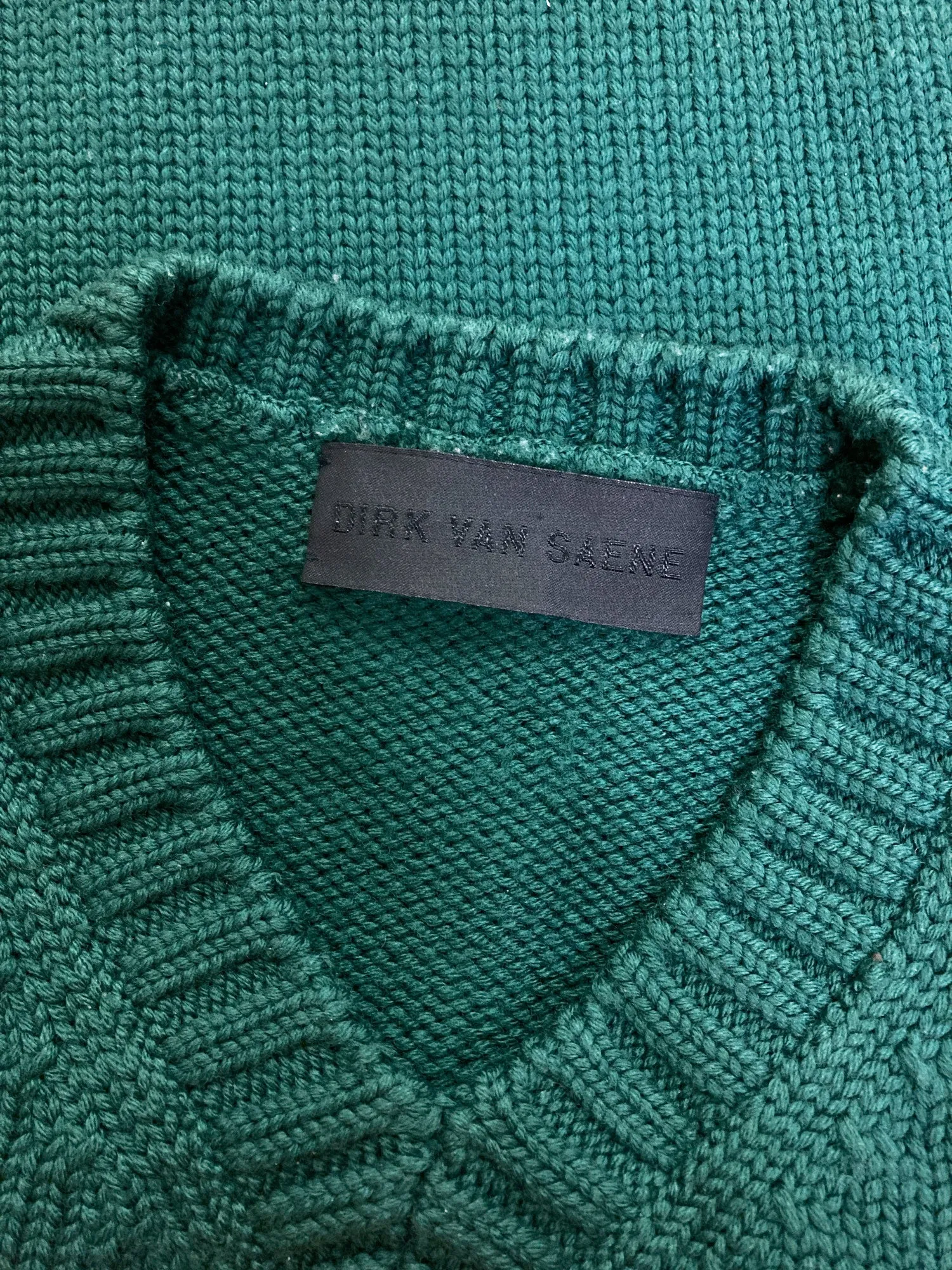 Dirk Van Saene bottle green wool v neck jumper - size 42