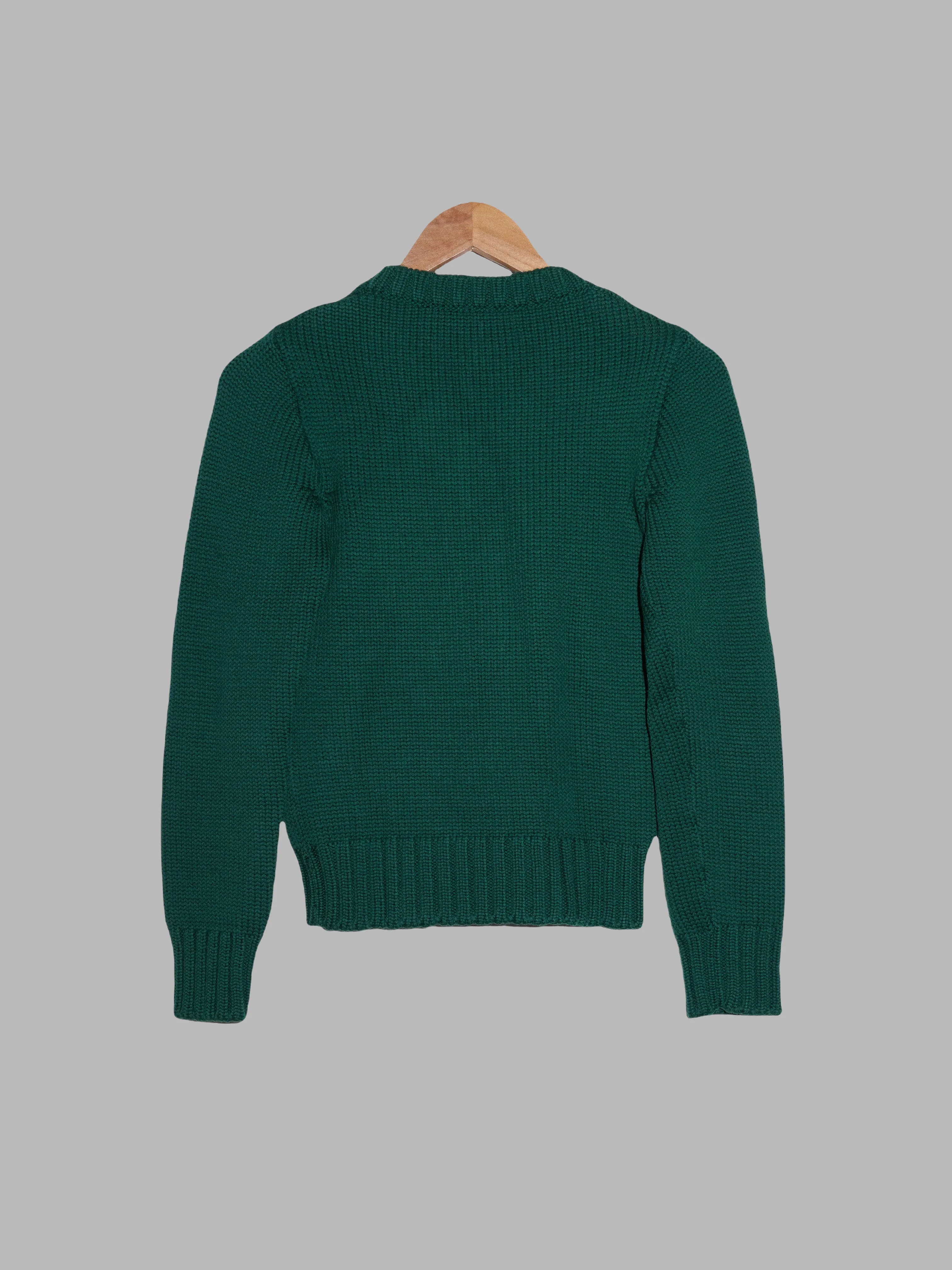 Dirk Van Saene bottle green wool v neck jumper - size 42