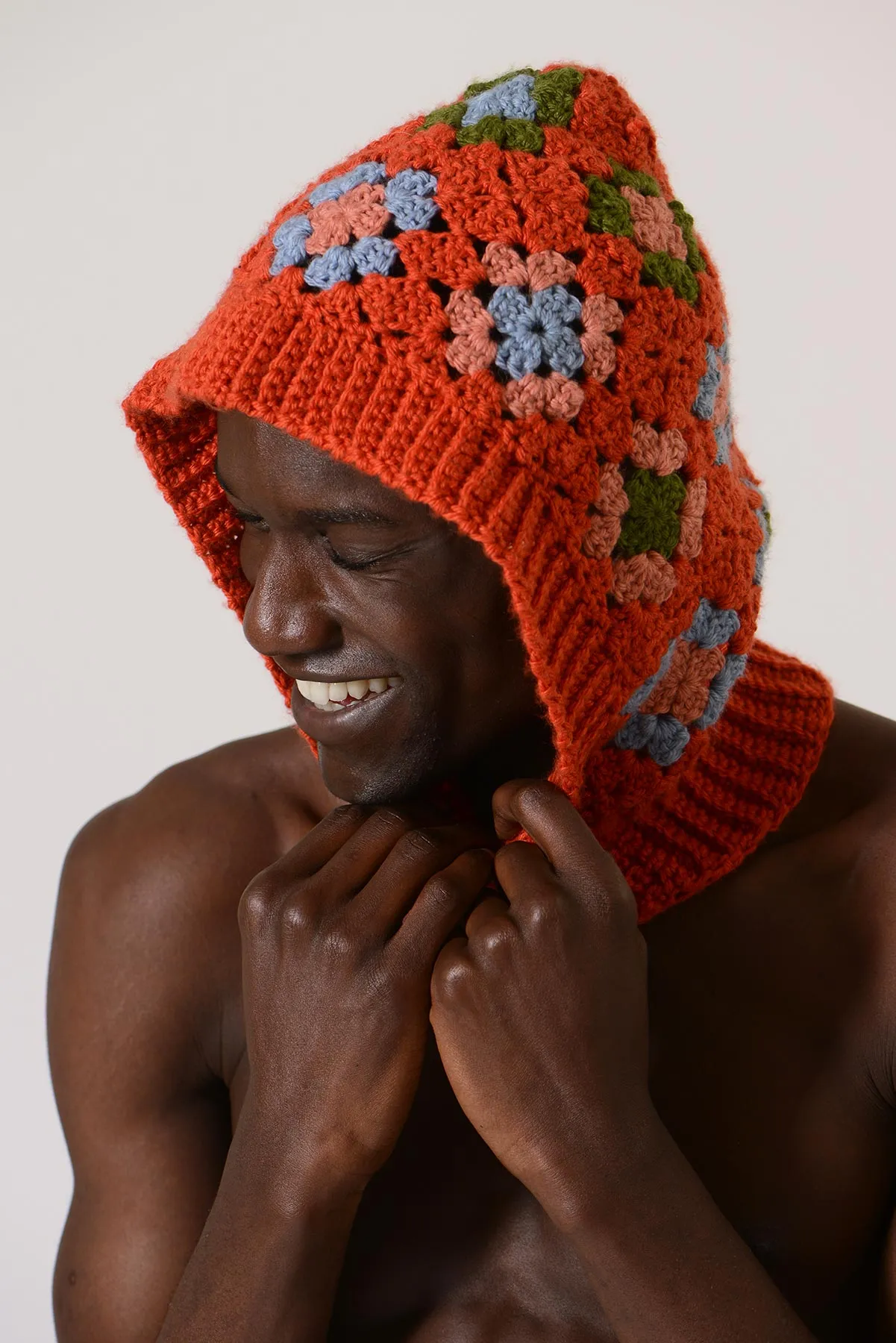 EARLYMADE Hand-knitted Granny Squares Head Balaclava — ORANGE / MULTI — LAST PIECE