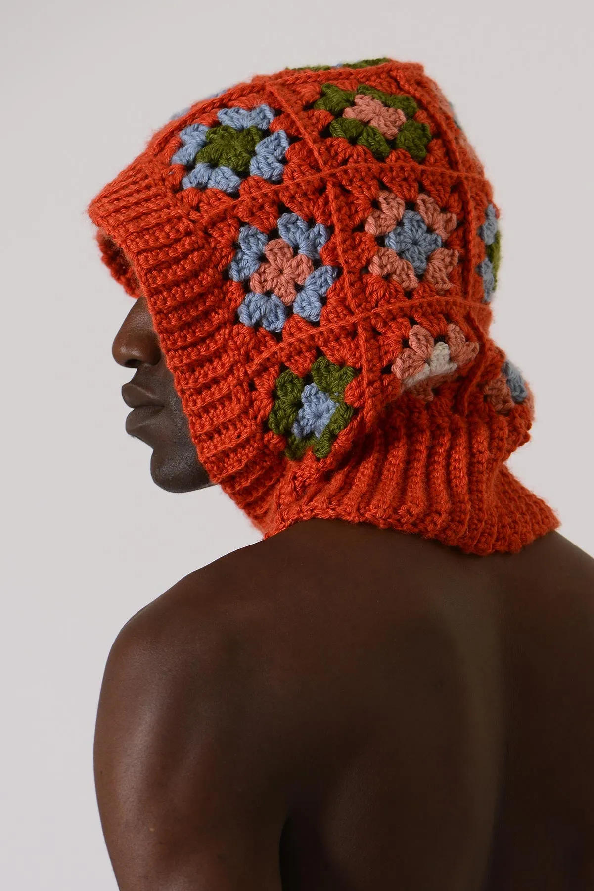 EARLYMADE Hand-knitted Granny Squares Head Balaclava — ORANGE / MULTI — LAST PIECE