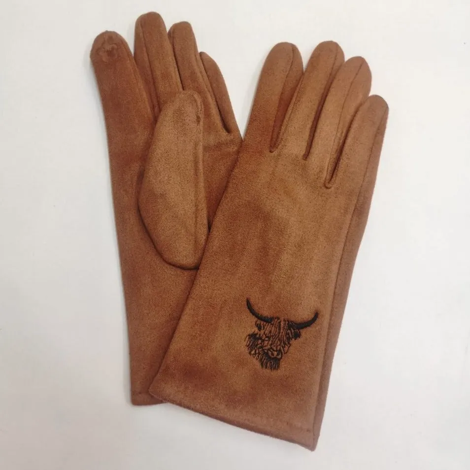 Eco Chic Highland Cow Stitched Gloves