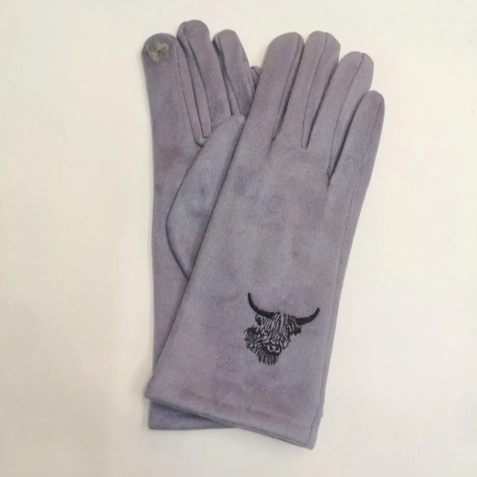 Eco Chic Highland Cow Stitched Gloves