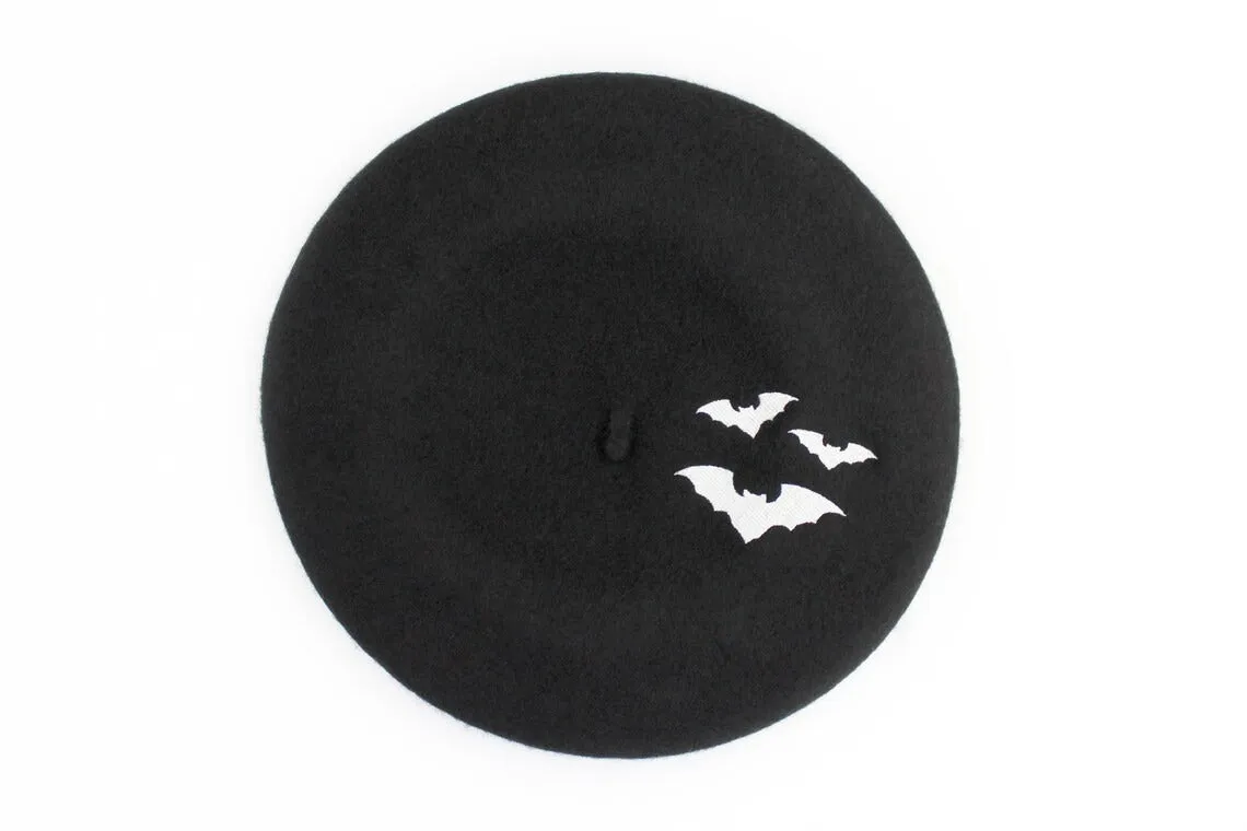 Embroidered Bats Black Beret