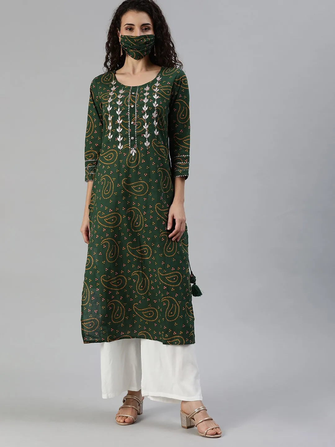 Ethereal Seaweed Green Bandhani Kurta