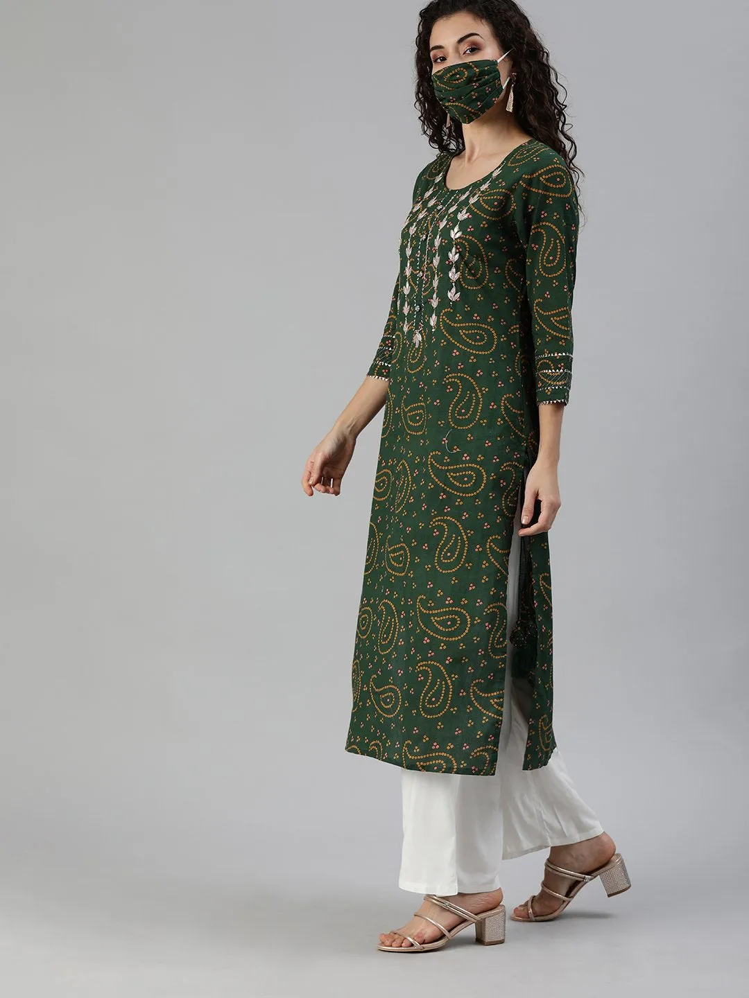 Ethereal Seaweed Green Bandhani Kurta