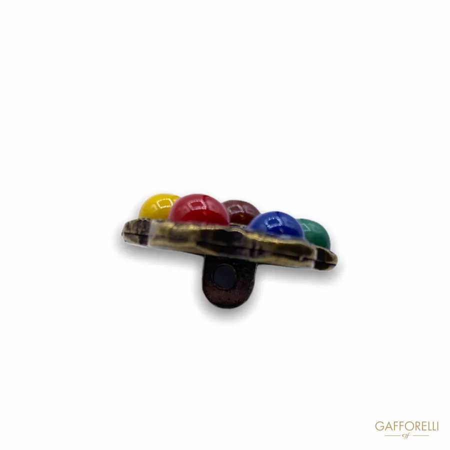 Ethnic Button in the Shape of a Flower with Colored Beads B162 - Gafforelli Srl