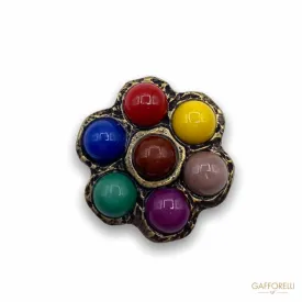 Ethnic Button in the Shape of a Flower with Colored Beads B162 - Gafforelli Srl