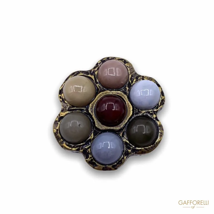 Ethnic Button in the Shape of a Flower with Colored Beads B162 - Gafforelli Srl