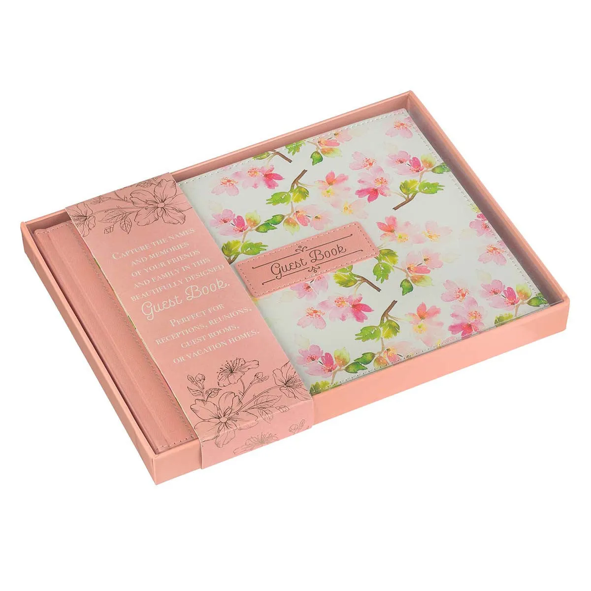 Floral Medium Pink Faux Leather Guest Book