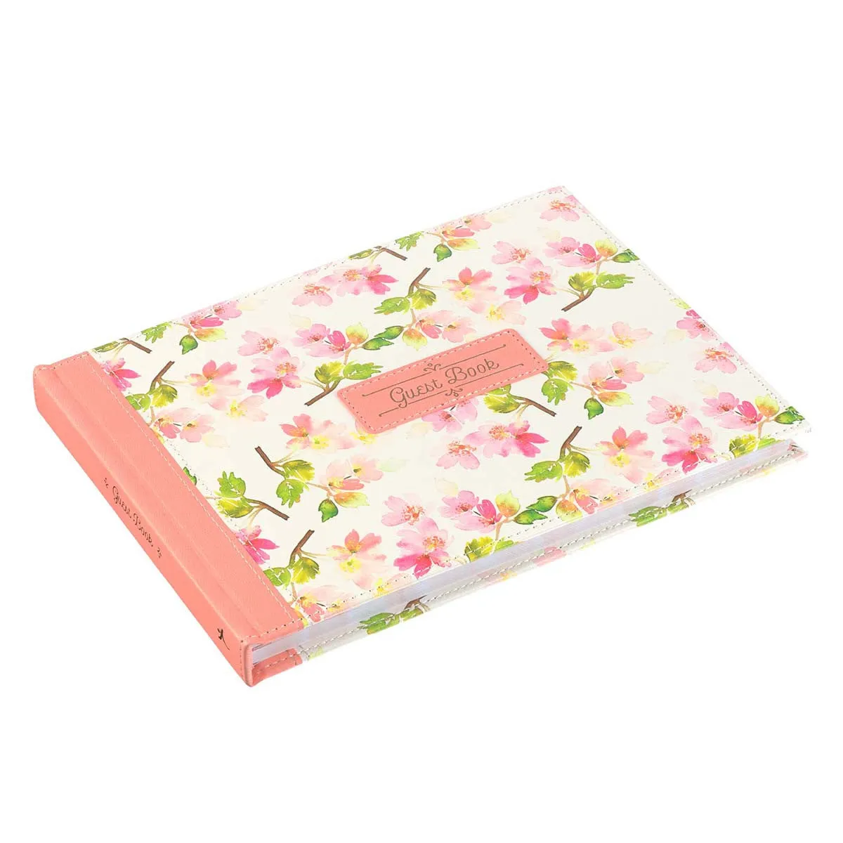 Floral Medium Pink Faux Leather Guest Book