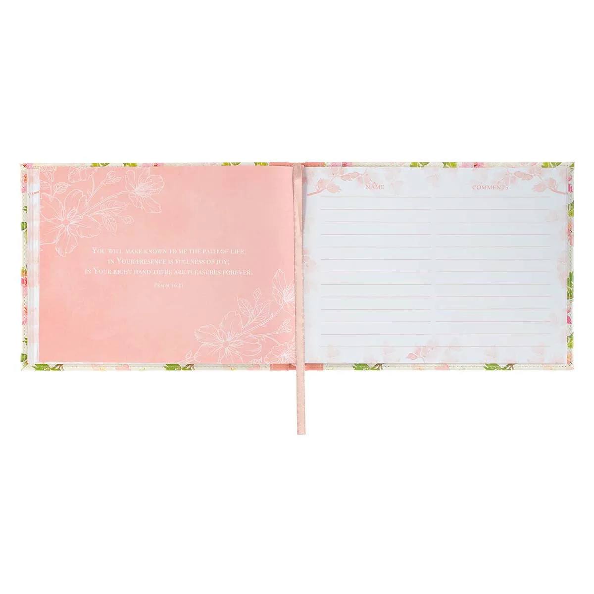 Floral Medium Pink Faux Leather Guest Book