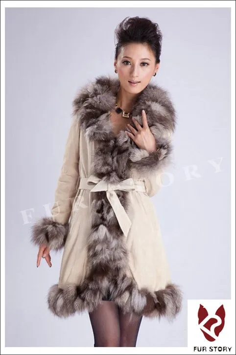 Genuine Leather Coat Pig Suede Leather Silver Fox Fur Collar  Jacket Outwear  010204