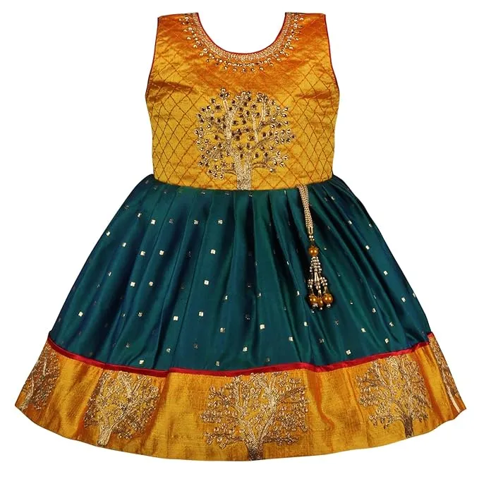 Girls Embroidered Fit and Flare Ethnic Dress