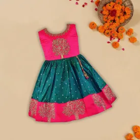 Girls Embroidered Fit and Flare Ethnic Dress