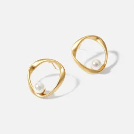 Gold Hoop Pearl Earrings