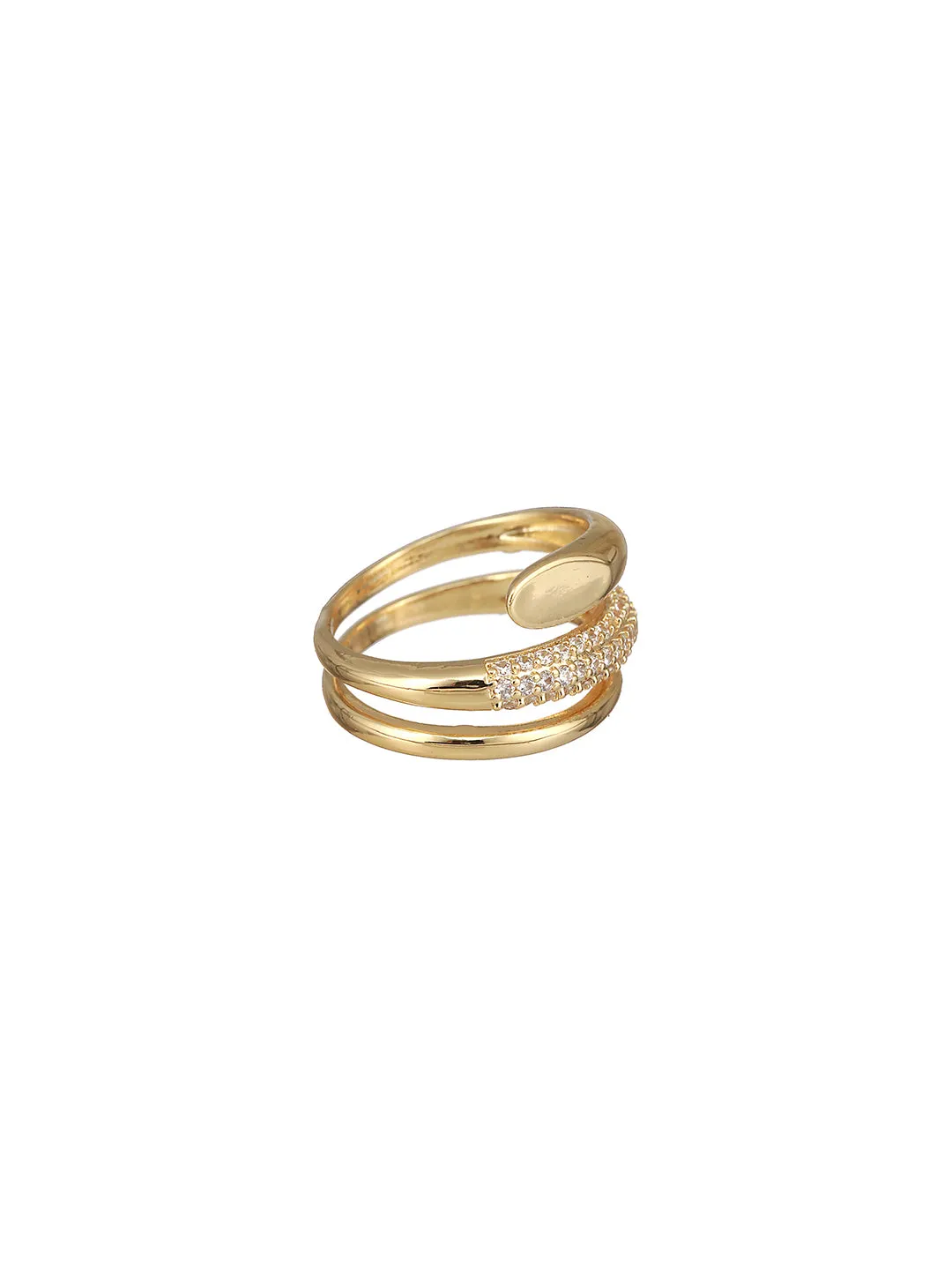 Gold-Plated Ad-Studded Adjustable Finger Ring