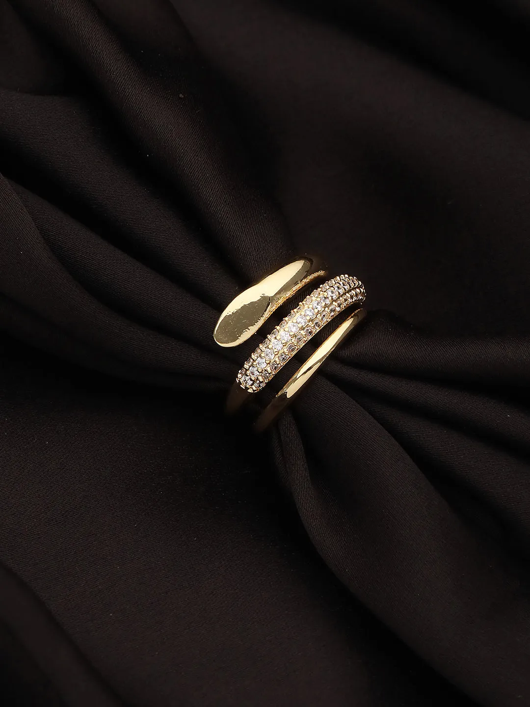 Gold-Plated Ad-Studded Adjustable Finger Ring