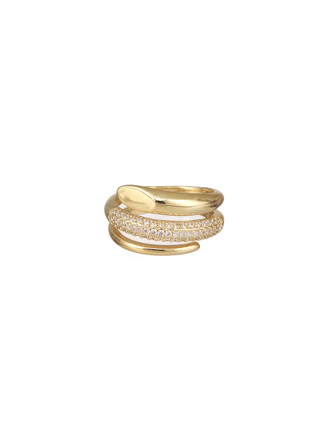 Gold-Plated Ad-Studded Adjustable Finger Ring