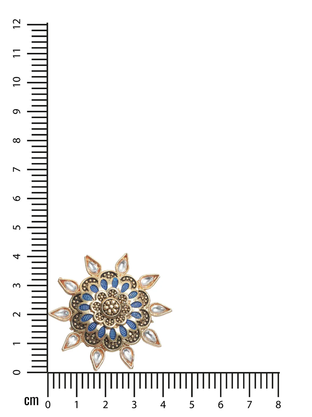 Gold-Plated Blue Enamelled White Stone Studded Handcrafted Adjustable Finger Ring