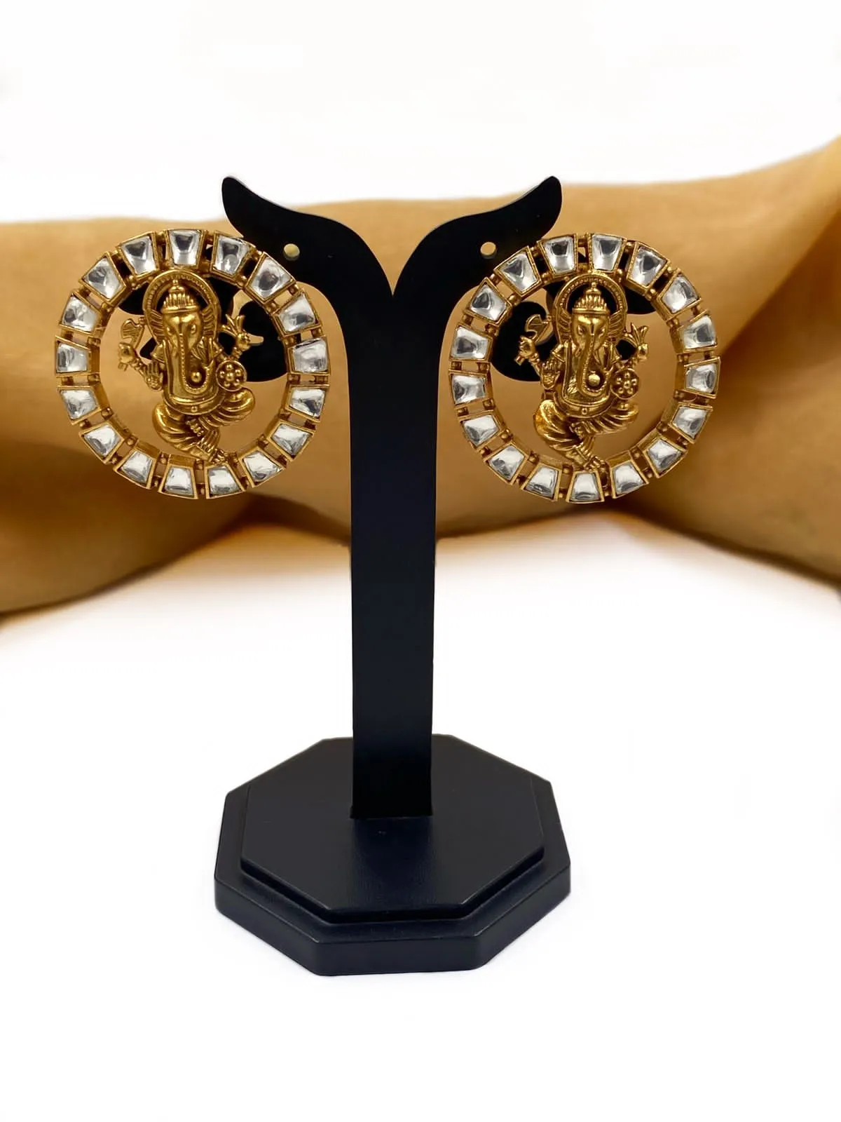 Gold Plated Lord Ganesha Temple Stud Earrings For Ladies By Gehna Shop