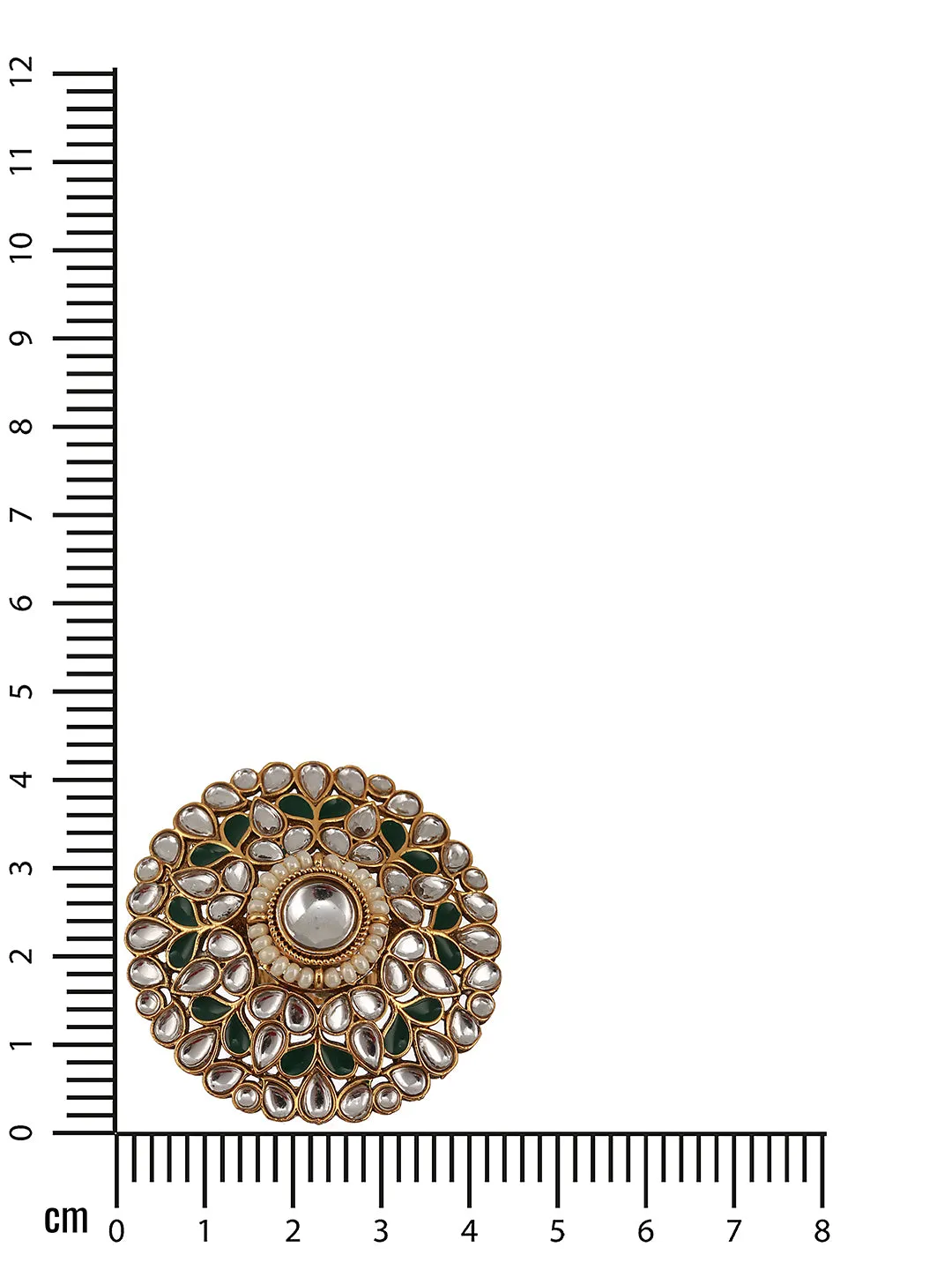 Gold-Plated White & Green Kundan-Studded Adjustable Finger Rings