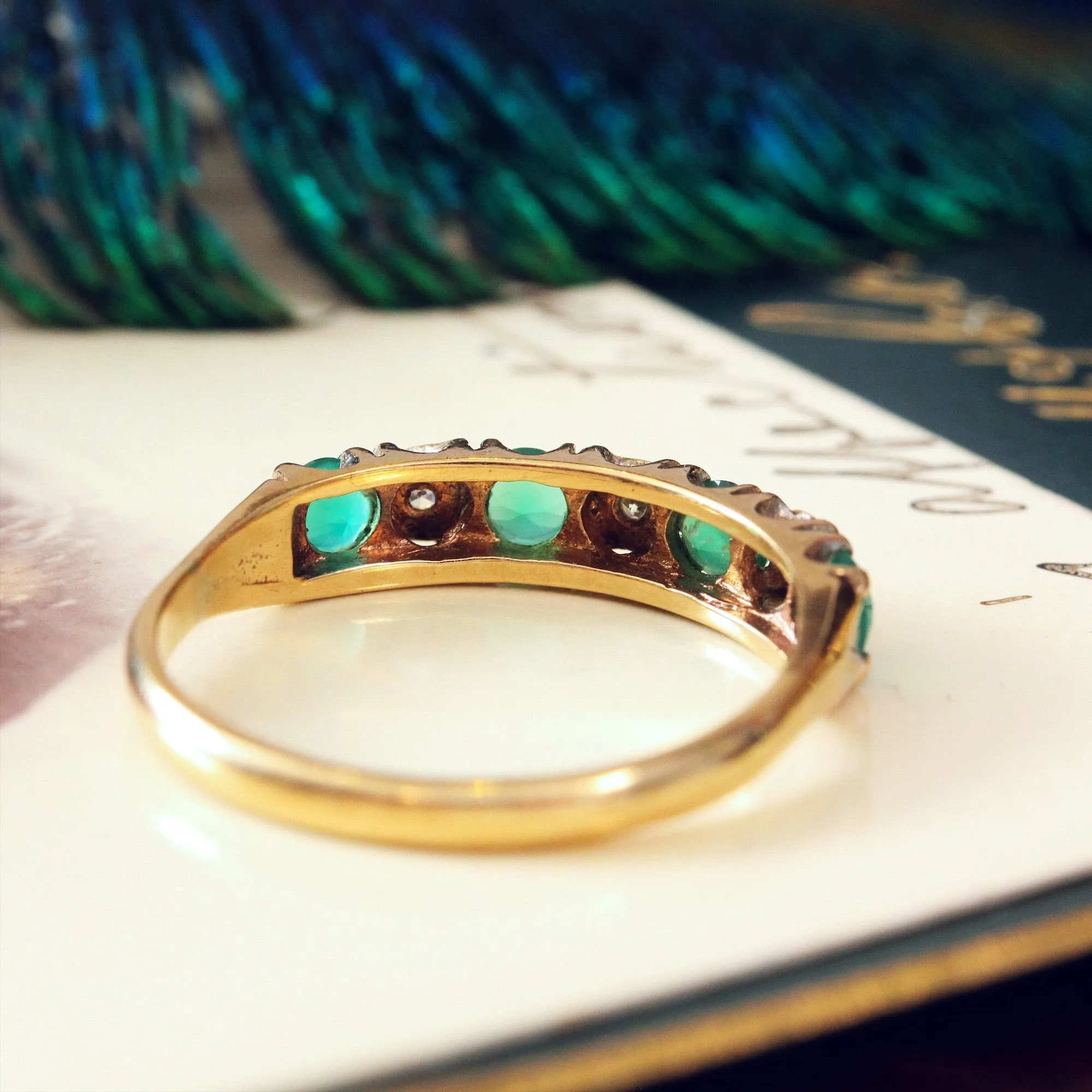 Green Agate and Diamond Band Ring