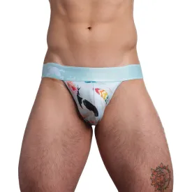 Hand-Painted Koi Jockstrap - Sky Blue