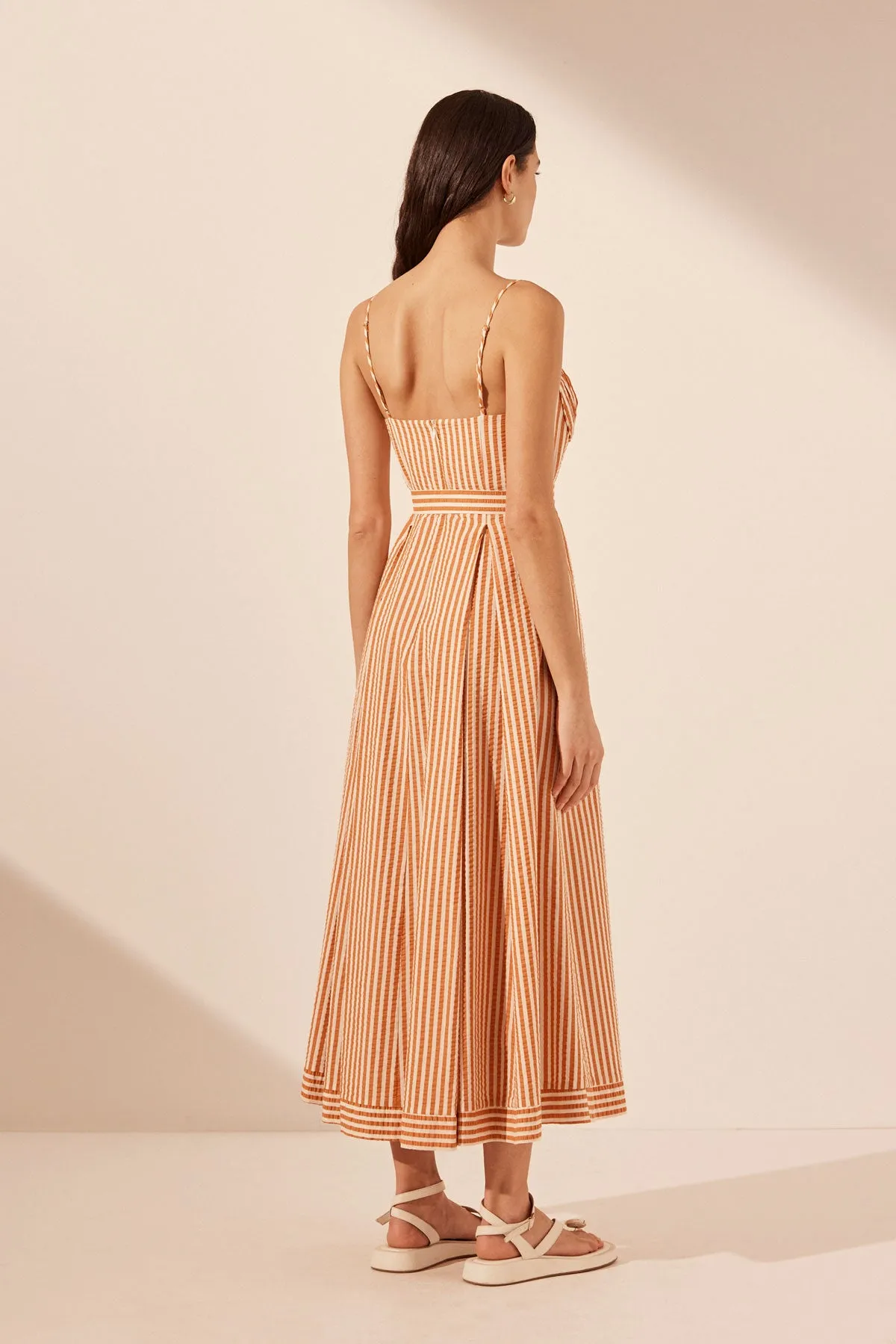 HELE RUCHED PANELLED MIDI DRESS - COCONUT / TANGERINE