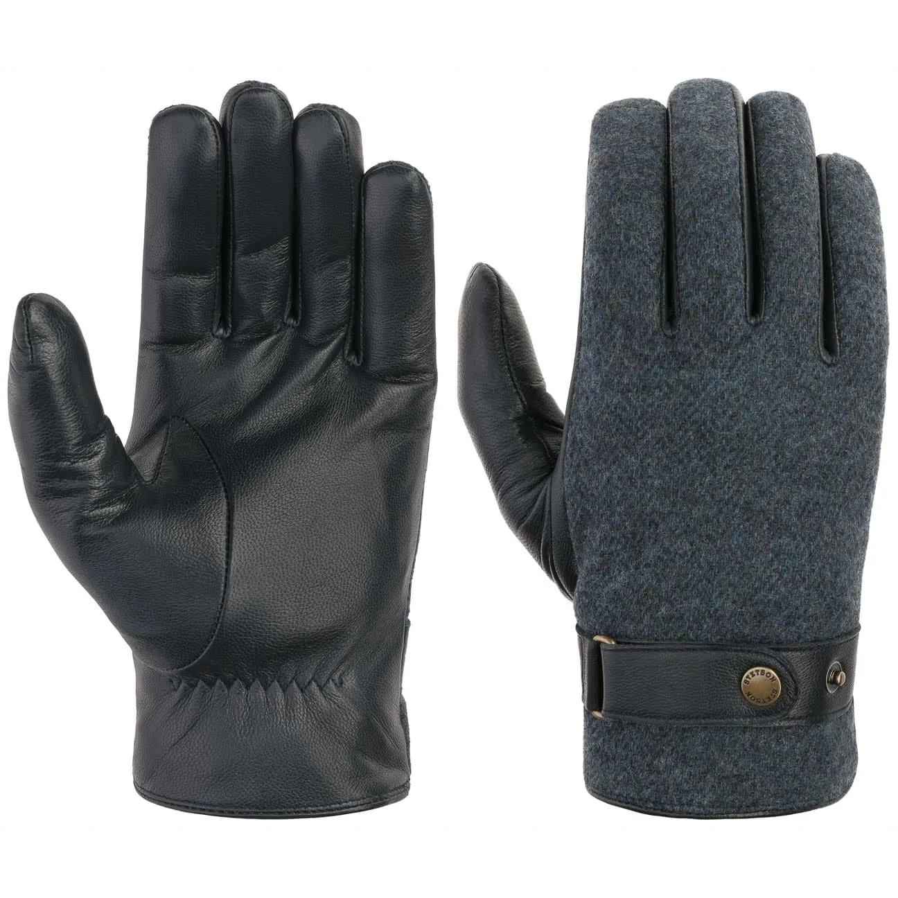 Herringbone Wool Leather Gloves by Stetson