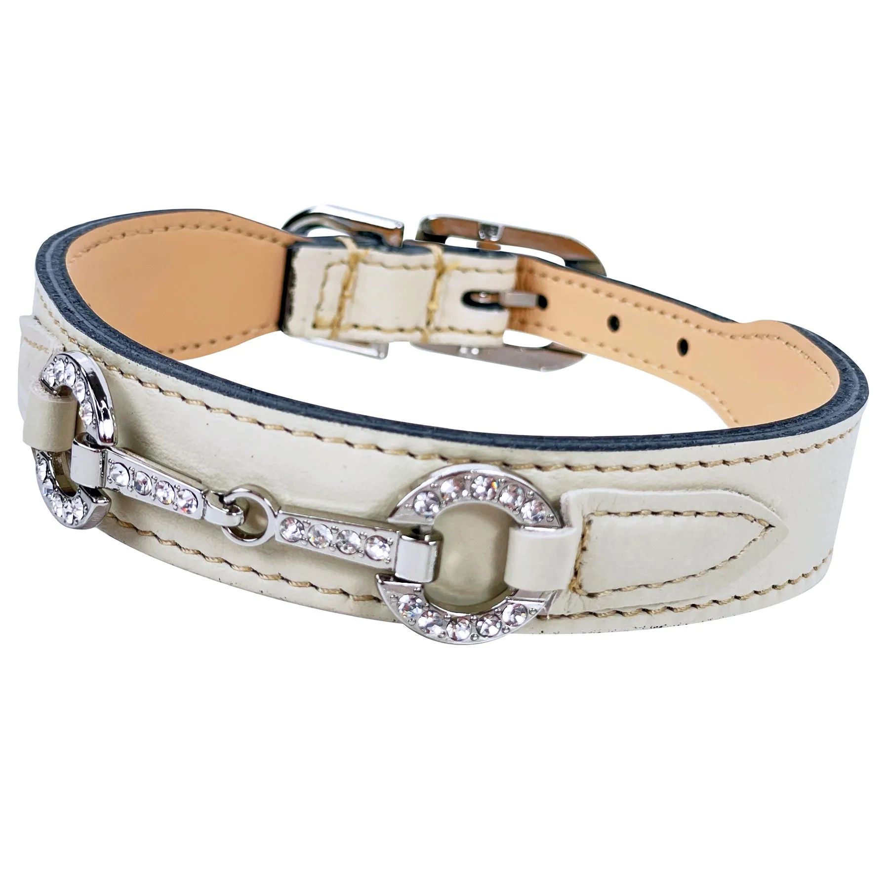 Holiday Dog Collar in Eggshell & Nickel