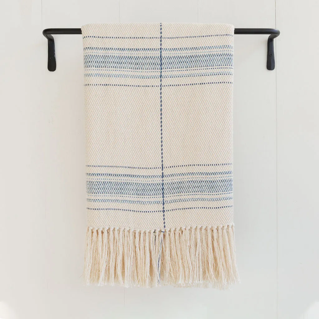 Ivory and Blue Striped Handwoven Cotton Throw