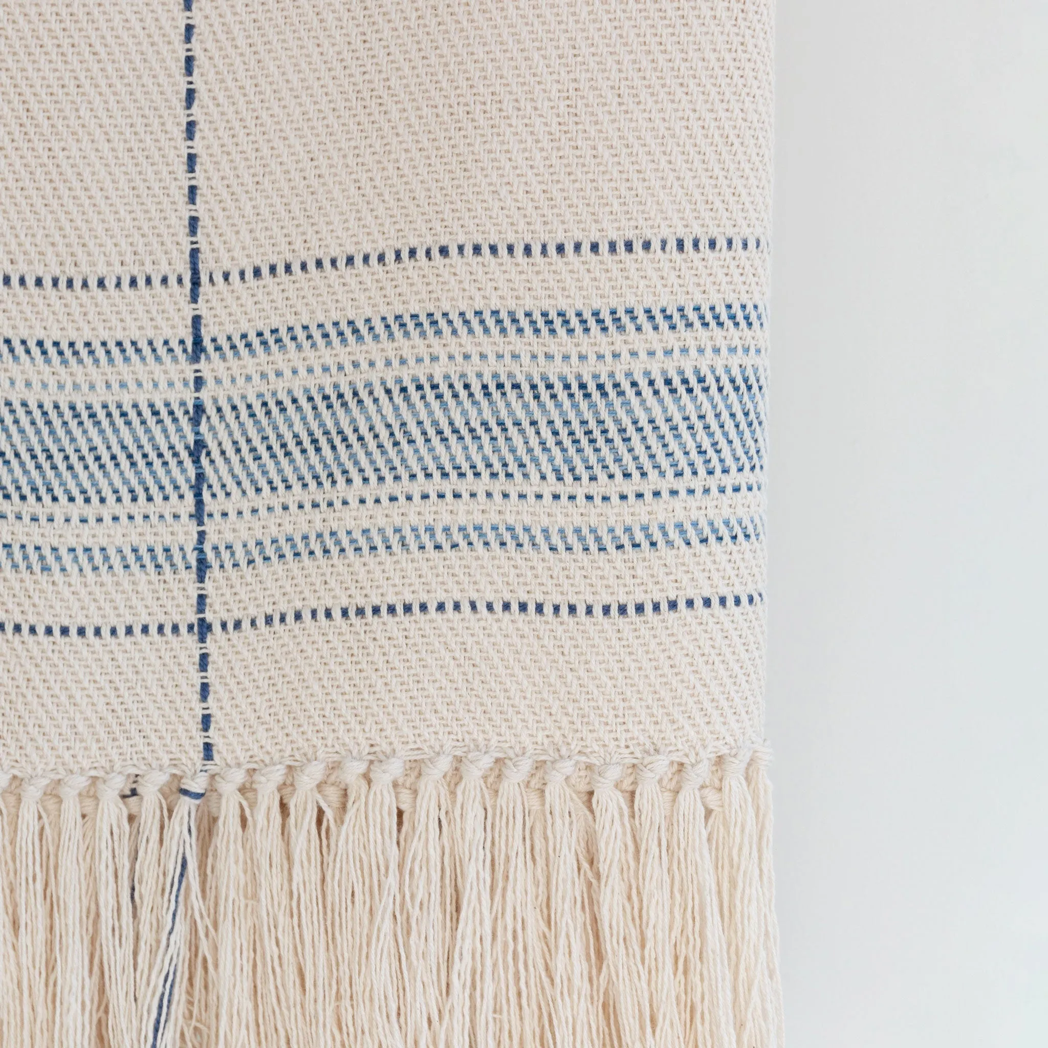 Ivory and Blue Striped Handwoven Cotton Throw