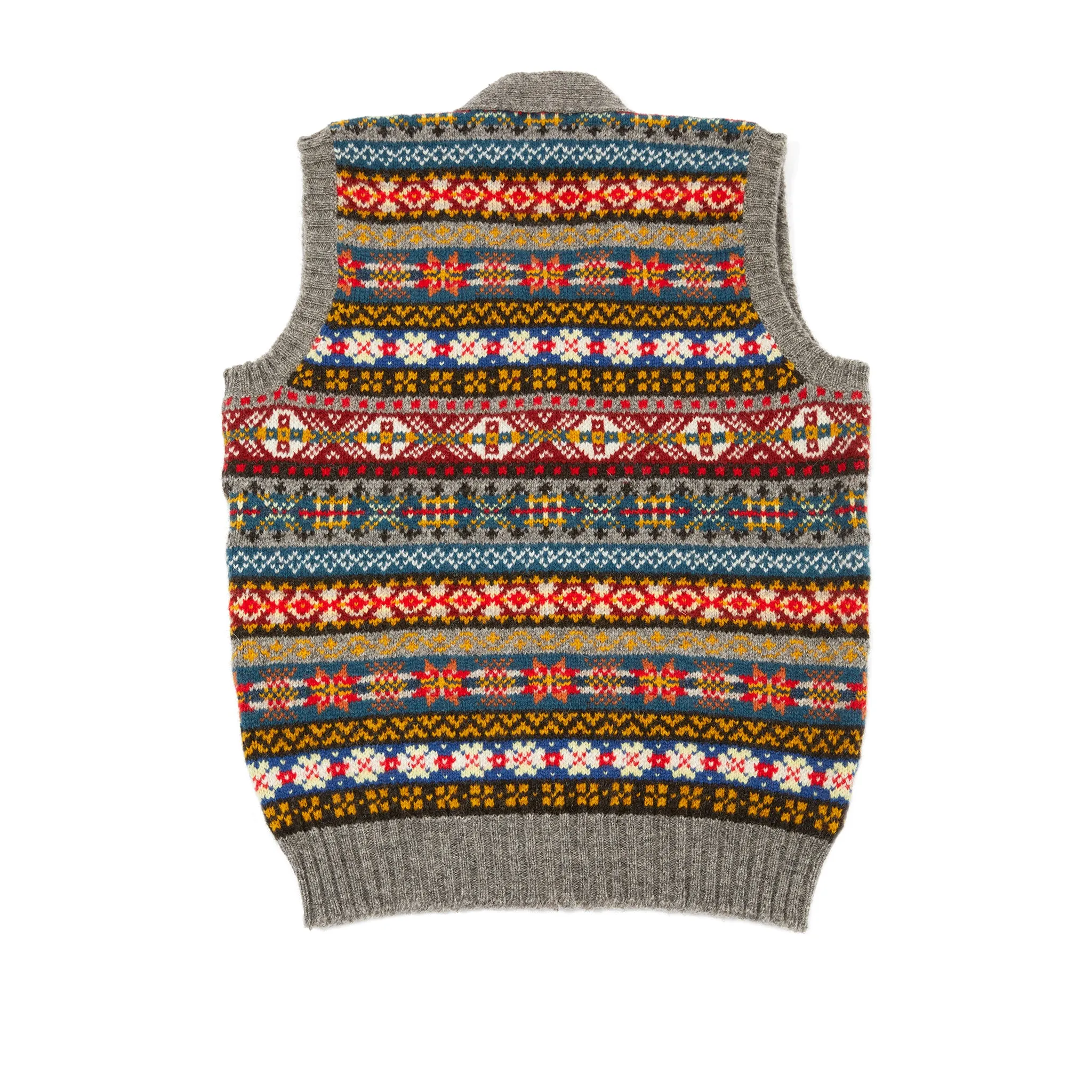 Unisex Jamiesons Fair Isle Wool Waistcoat in Silver/Natural Knit Sweater Vest