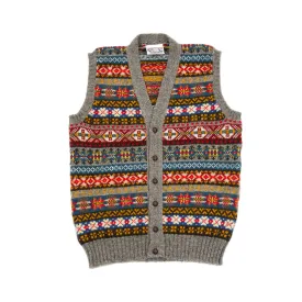 Unisex Jamiesons Fair Isle Wool Waistcoat in Silver/Natural Knit Sweater Vest