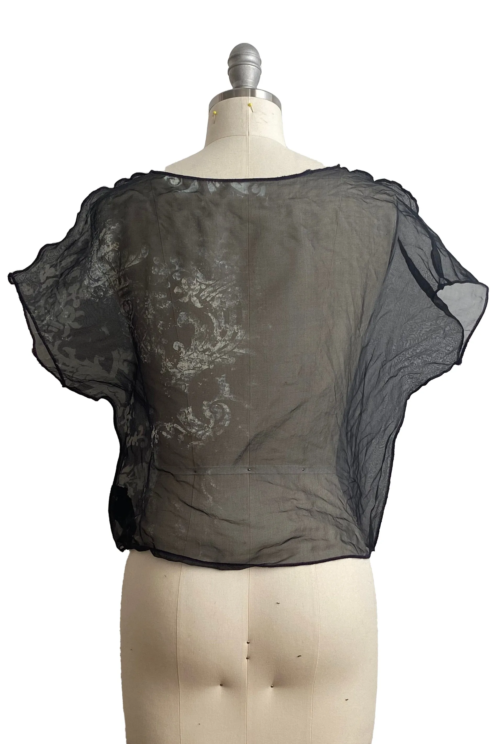 Jen Crop Top Silk Organza w/ Split Wallpaper Print - Black & Natural - Small