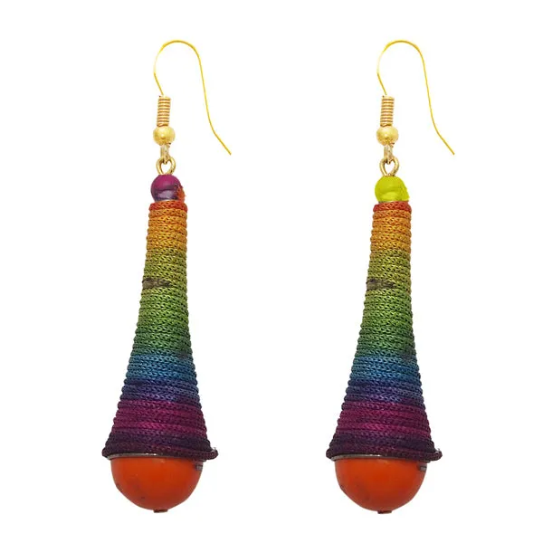 Jeweljunk Gold Plated Multicolour Thread Dangler Earrings